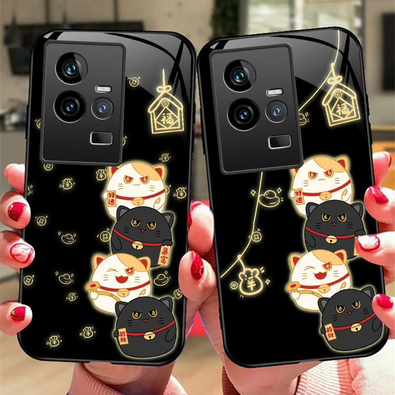 发财猫玻璃手机壳可爱中国风卡通