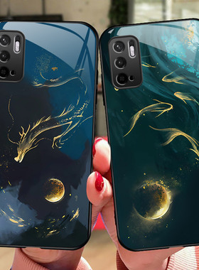 国潮飞龙红米Note10手机壳note9 5G玻璃保护套note8pro全包防摔7硅胶软边硬壳nete9 4G男女小米Redmi中国风新