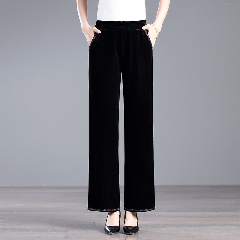 2026秋冬新款中老年人女裤金丝绒阔腿裤高腰宽松直筒裤显瘦休闲裤