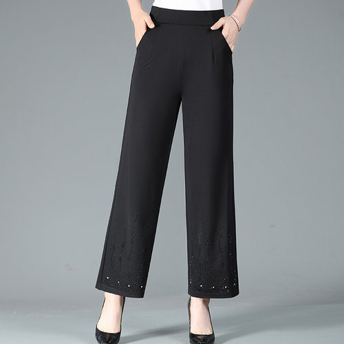 妈妈烫钻加绒加大宽松休闲裤