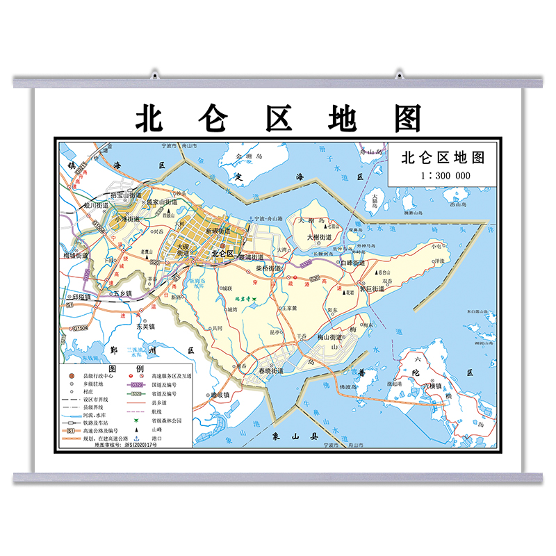 北仑区装饰地图2020超高清壁纸62cm大装饰画可标记可定制城市地图