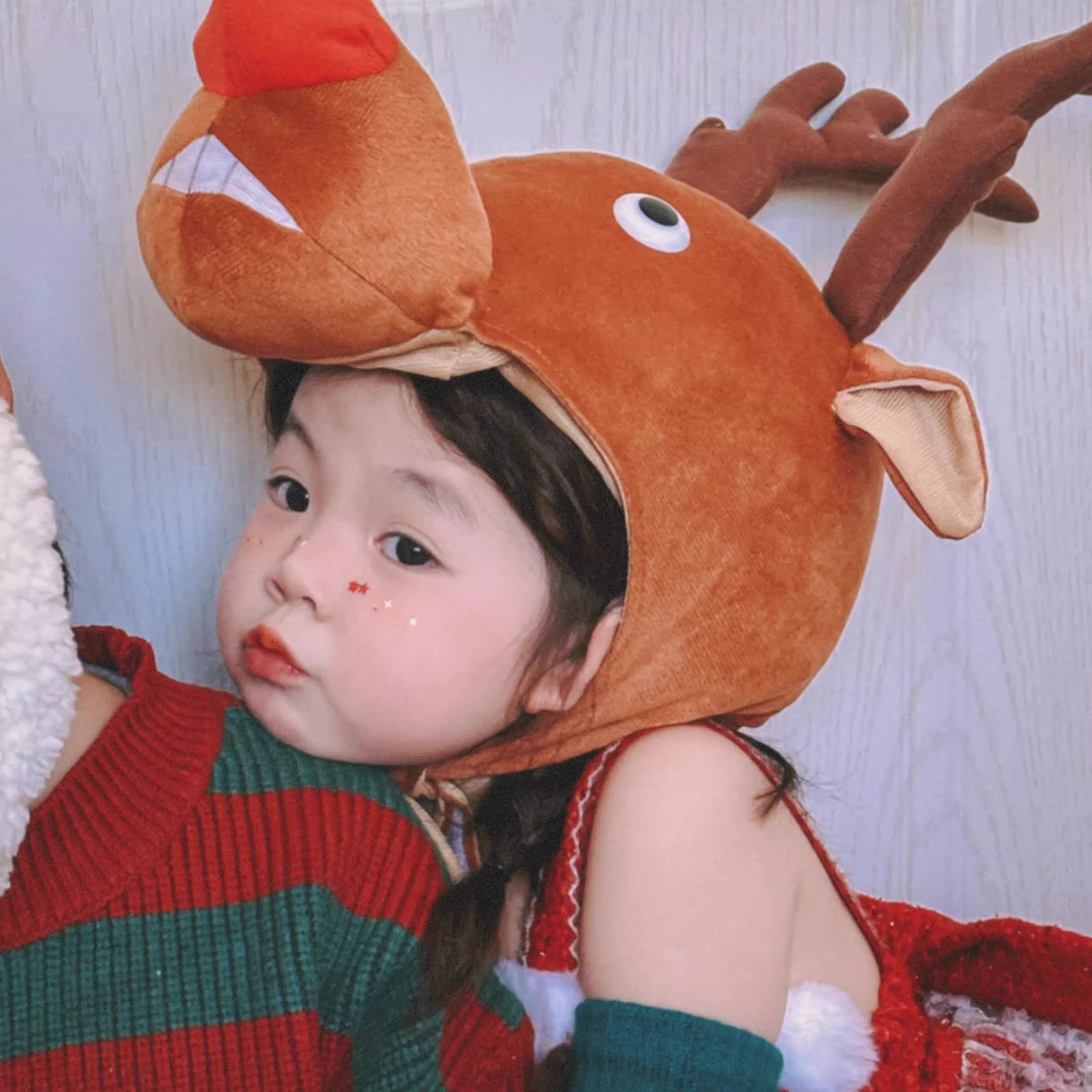 可爱搞怪儿童麋鹿驯鹿头套帽子圣诞节活动礼物宝宝拍照摄影道具潮
