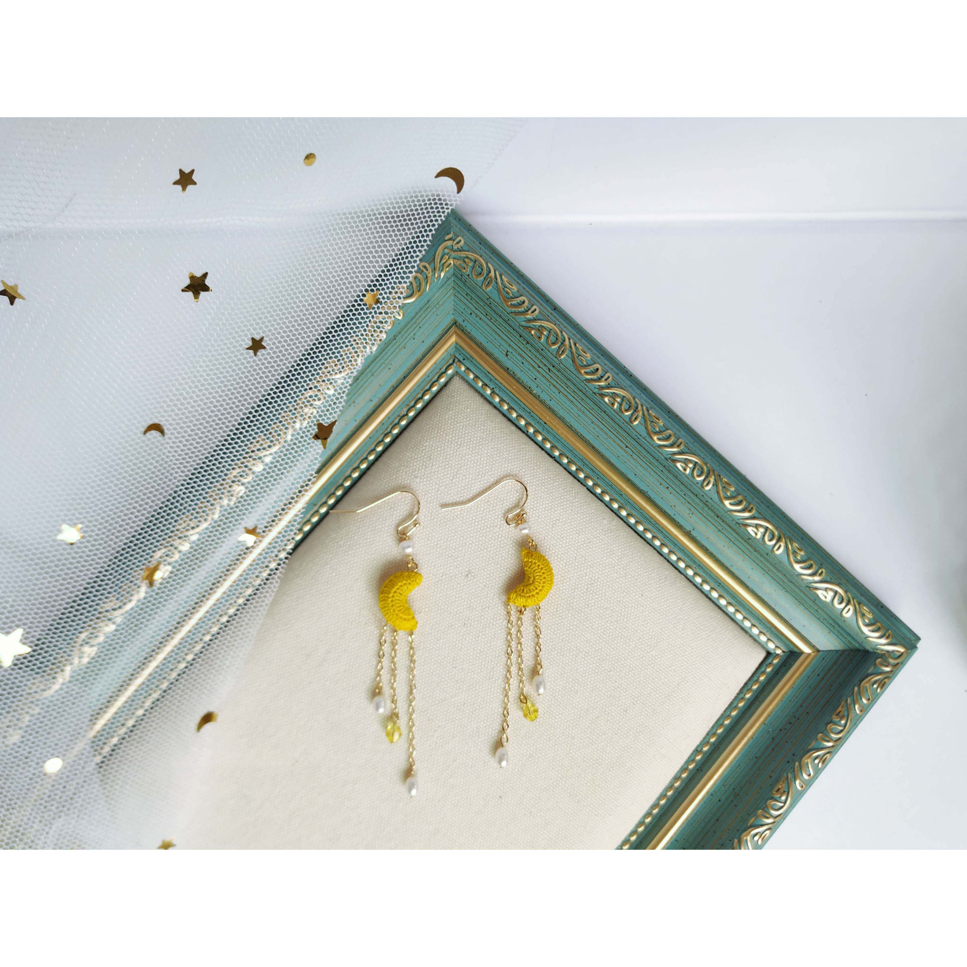 H喵|纯手工编织微钩月亮耳环月