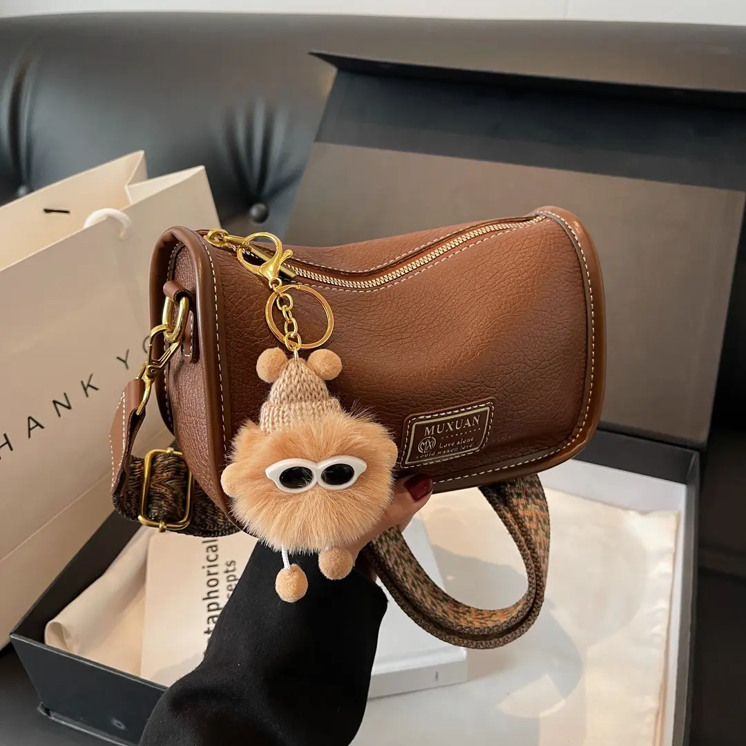 单肩斜挎包纯色2025新款车缝线