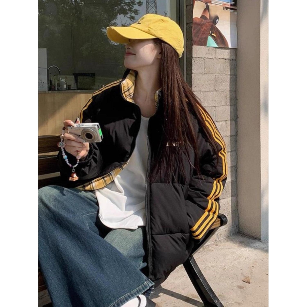 刺绣美式立领棉服冬季拼