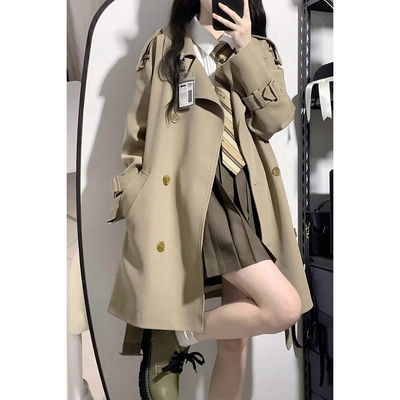 小个子风衣女2024春秋新款韩系高级感黑色英伦风中长短款大衣外套