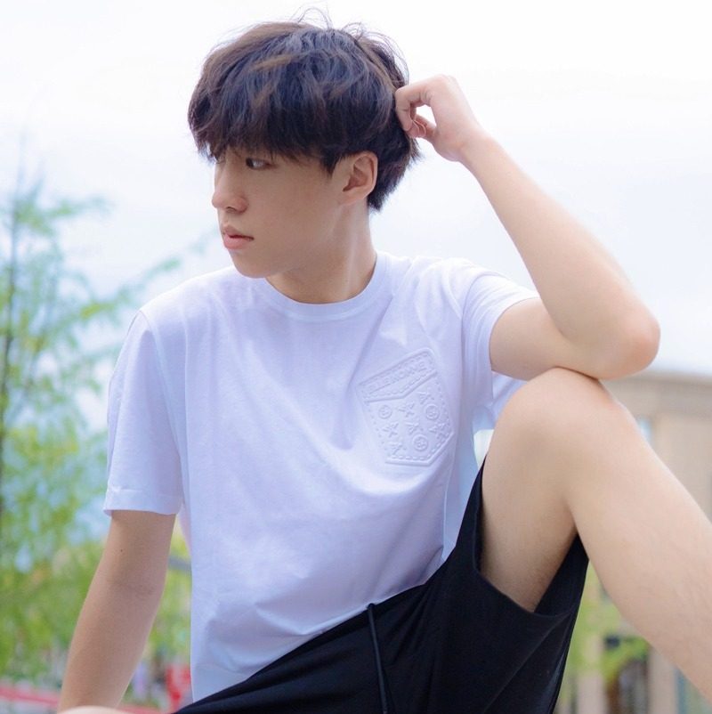 【朱佳煜同款】elle homme夏季男士纯棉t恤潮流印花圆领上衣