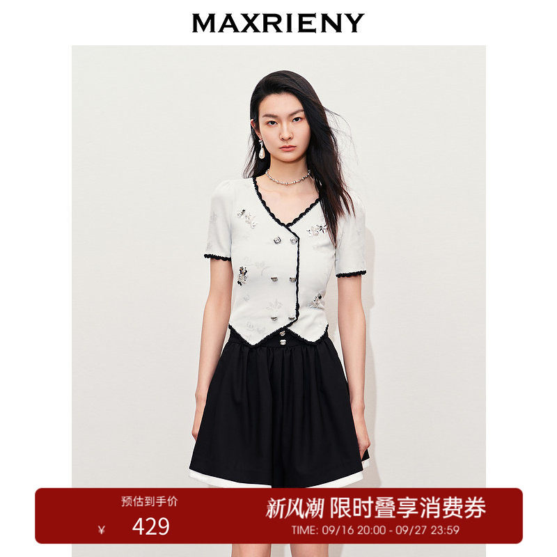 【奥莱】MAXRIENY宫廷千金风撞色针织开衫上衣女图片