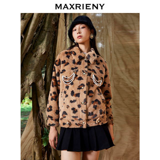 【奥莱】MAXRIENY廓形豹纹毛绒外套秋女装复古高级感