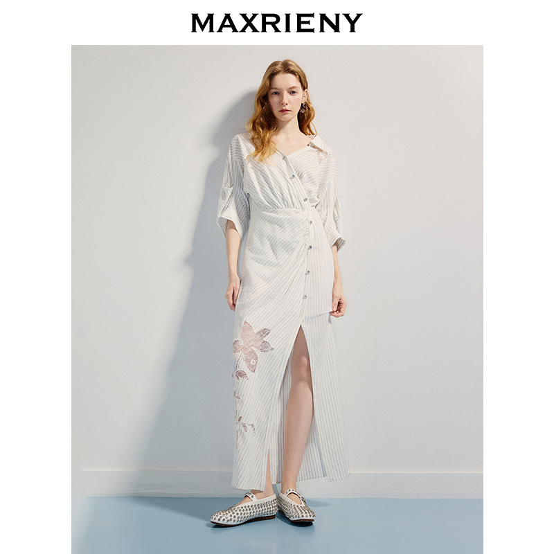 七分袖设计	蕾丝剪影花拼接