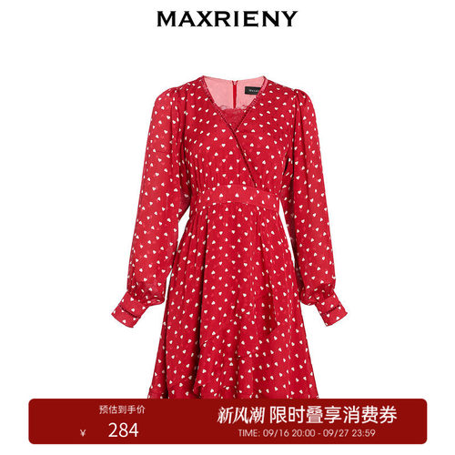 小红心、茶歇式连衣裙、心型提花印花