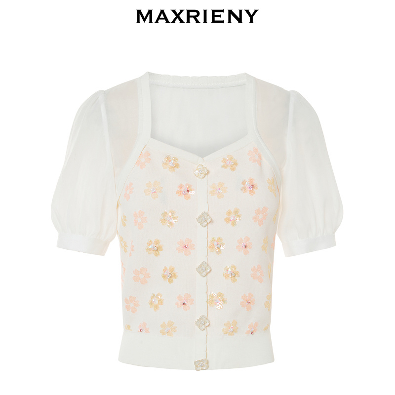 【奥莱】MAXRIENY宫廷复古截短针织衫夏日小衫女上衣