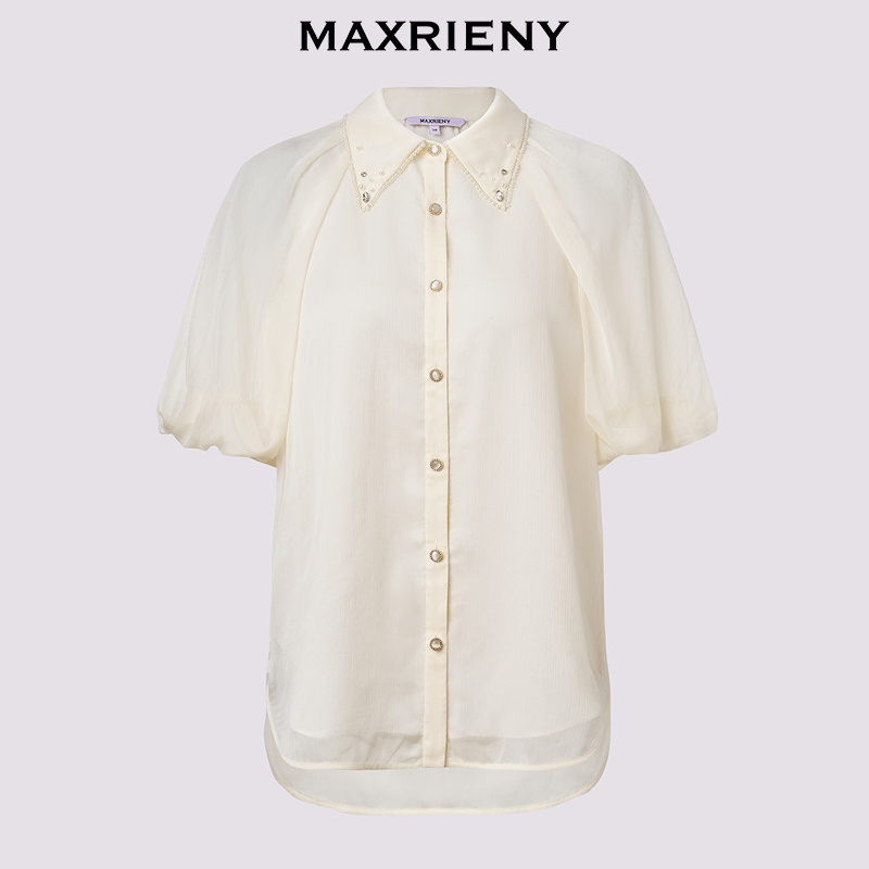 透视感泡泡袖上衣，夏日清凉