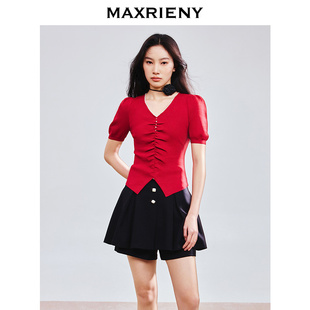復(fù)古精致收腰毛衫 MAXRIENY紅色泡泡袖 奧萊