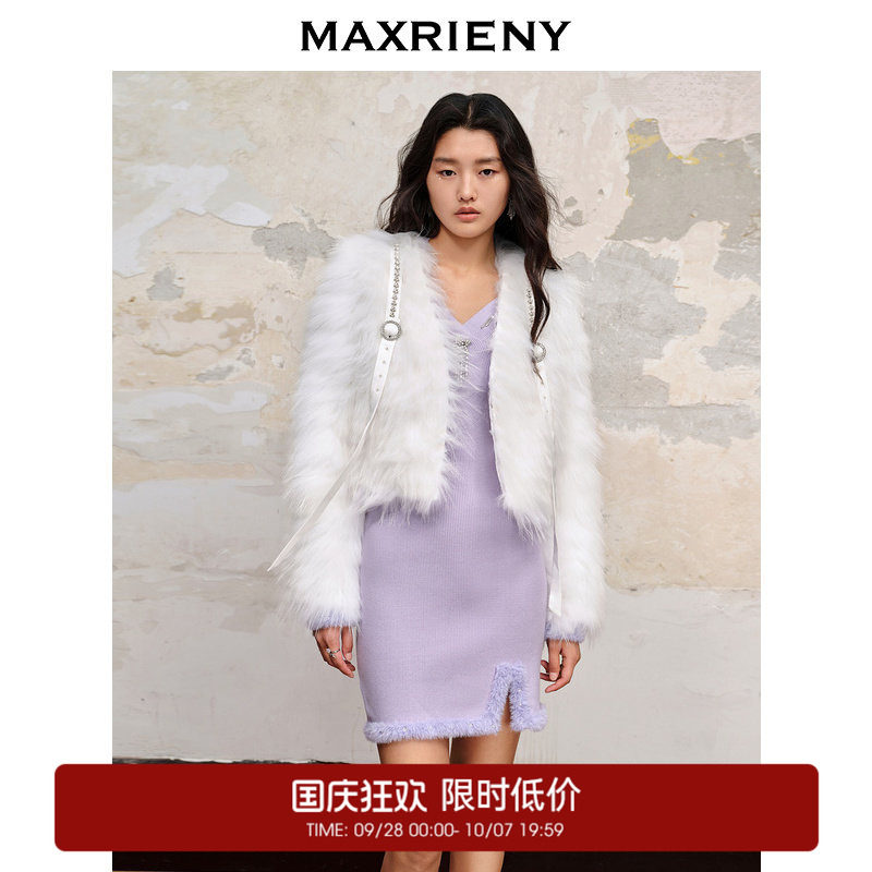 【奥莱】MAXRIENY名媛富家千金风外套款名媛气质貉子毛皮草图片