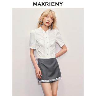 奥莱 MAXRIENY华丽宫廷风压褶上衣蕾丝花边