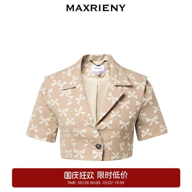 【奥莱】MAXRIENY名媛千金风肌理感蝴蝶结截短外套西装套装图片