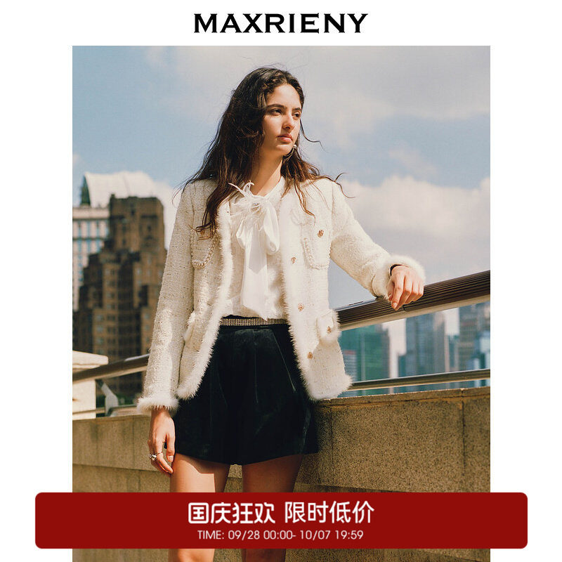 【奥莱】MAXRIENY名媛千金小香风羽绒服复古水貂毛外套女图片