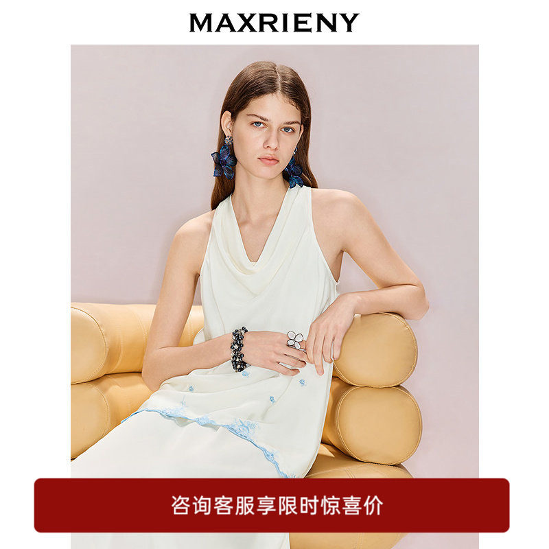 【奥莱】MAXRIENY镂空绣花边荡领上衣无袖蕾丝衬衫法式衬衣图片