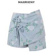 休闲裤 盘扣牛仔短裤 MAXRIENY精致复古感新中式 女 奥莱