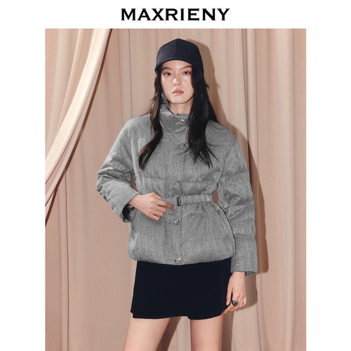 收腰X型短款羽绒服，精致钻扣，腰带设计