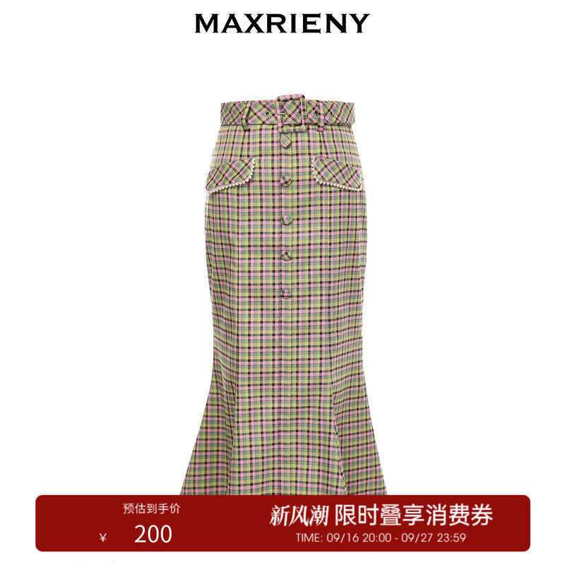 MaxRieny格纹半身裙洋气图片