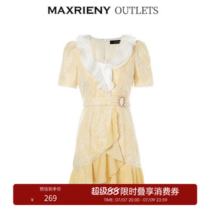 【奥莱】MAXRIENY法式精致复古波点蕾丝荷叶边连衣裙夏季裙子