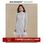 MAXRIENY贵雅新中式 奥莱 连衣裙水晶盘扣收腰裙子女