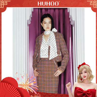 【呼呼专享】MAXRIENY彩格纹羊毛小香外套