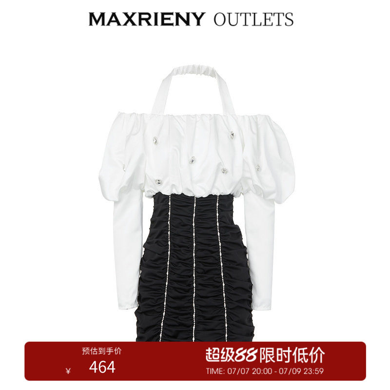 【奥莱】MAXRIENY一字肩钻饰连衣裙早小礼裙