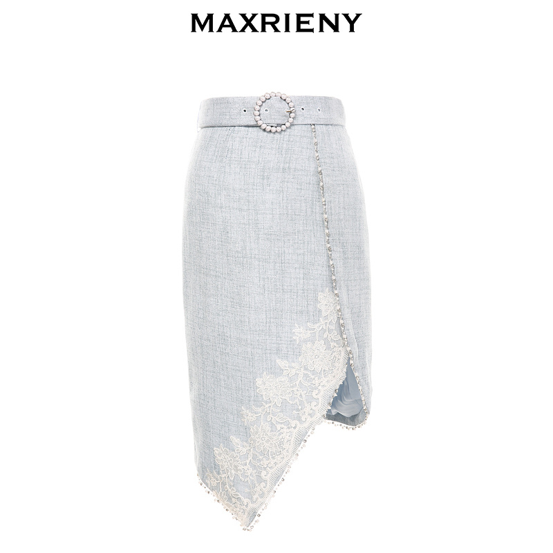 【奥莱】MAXRIENY蕾丝半身裙夏季女士花苞裙修身美腿高腰中裙洋气