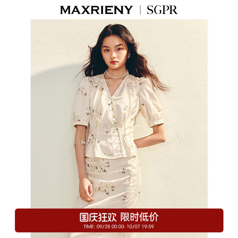 【奥莱】SGPR复古感提花衬衫斜门襟设计上衣图片