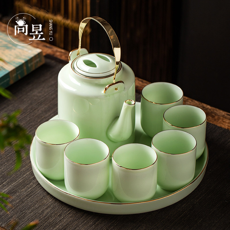 描金茶具茶壶茶杯套装家用高档客厅景德镇陶瓷茶壶提梁壶精品套装