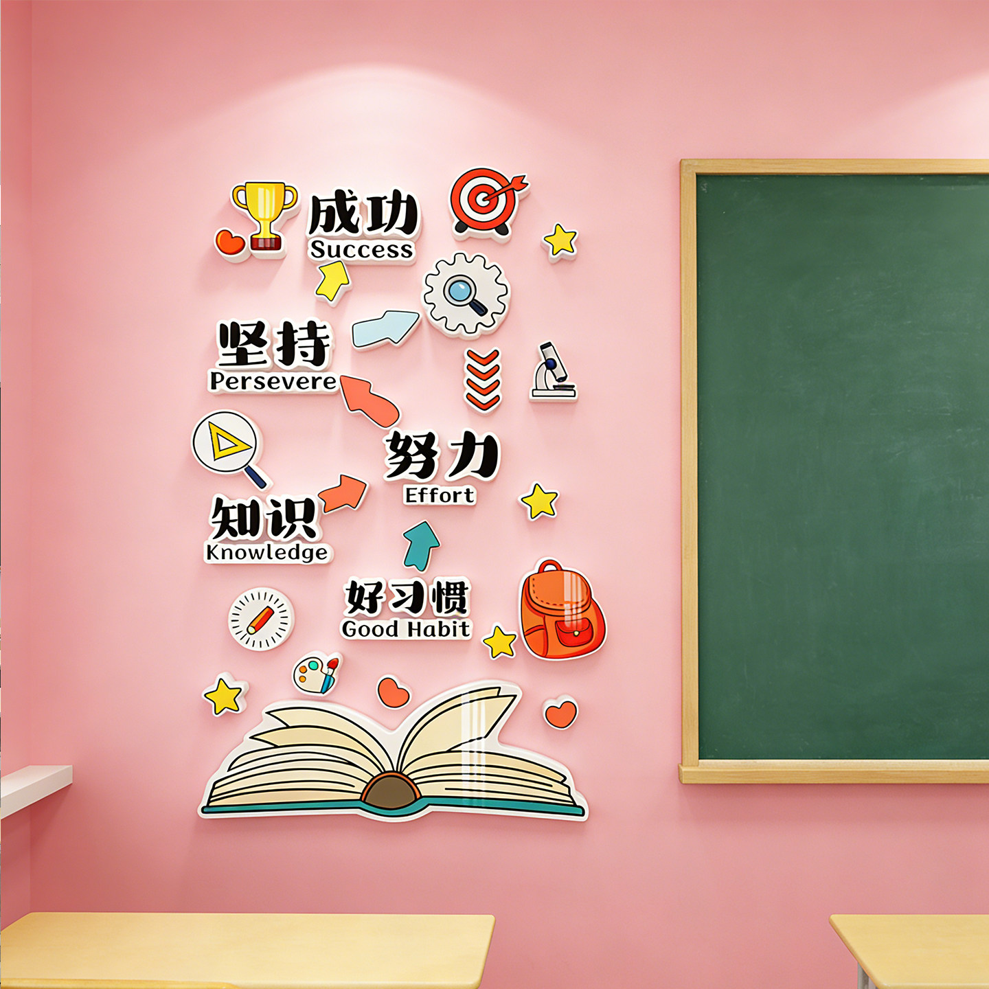 学校班级励志卡通立体墙贴