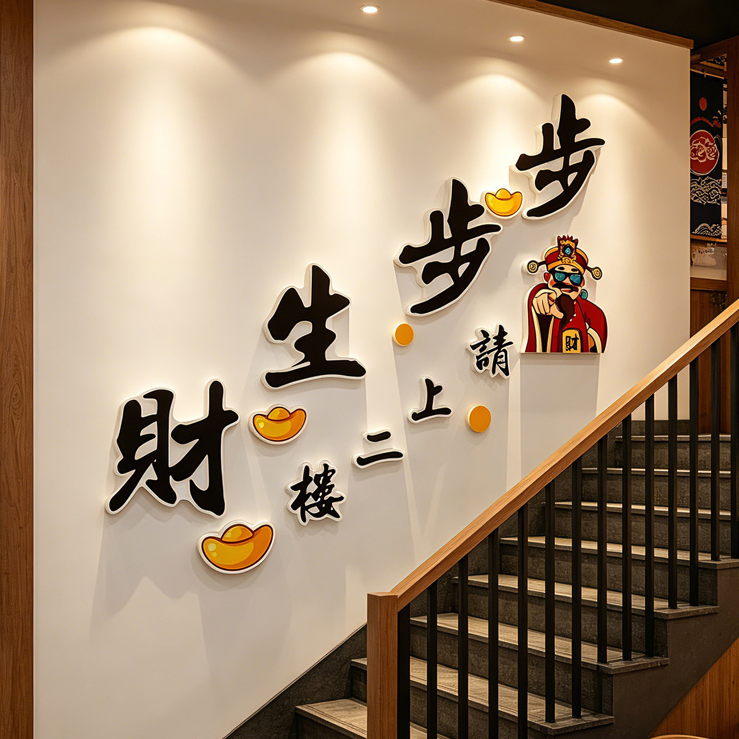 请上二楼餐饮火锅3D立体墙贴