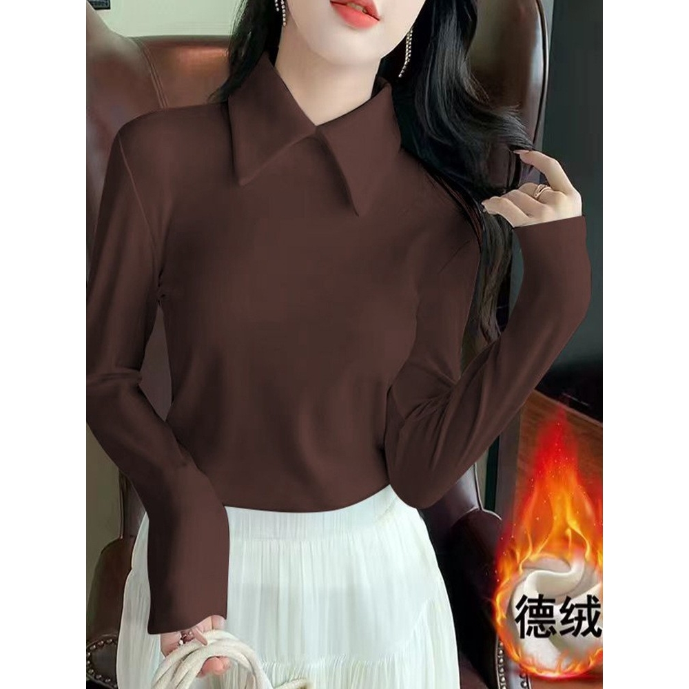 高级感流行Polo领德绒保暖长袖打底衫2025秋冬季新款百搭内搭a096