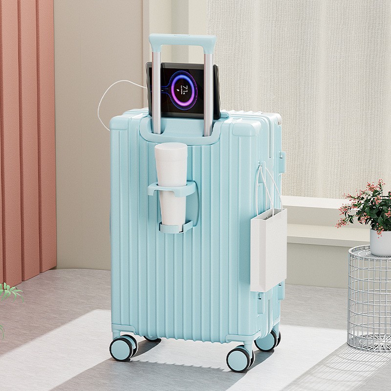 多功能行李箱20寸登机密码箱24寸万向轮旅行二件套马卡龙色js92