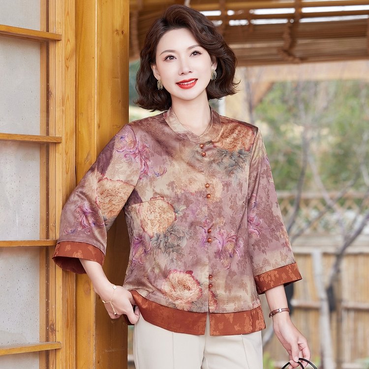 中年妈妈春装新中式衬衫外套2025新款国风衬衣中老年人女装上a364
