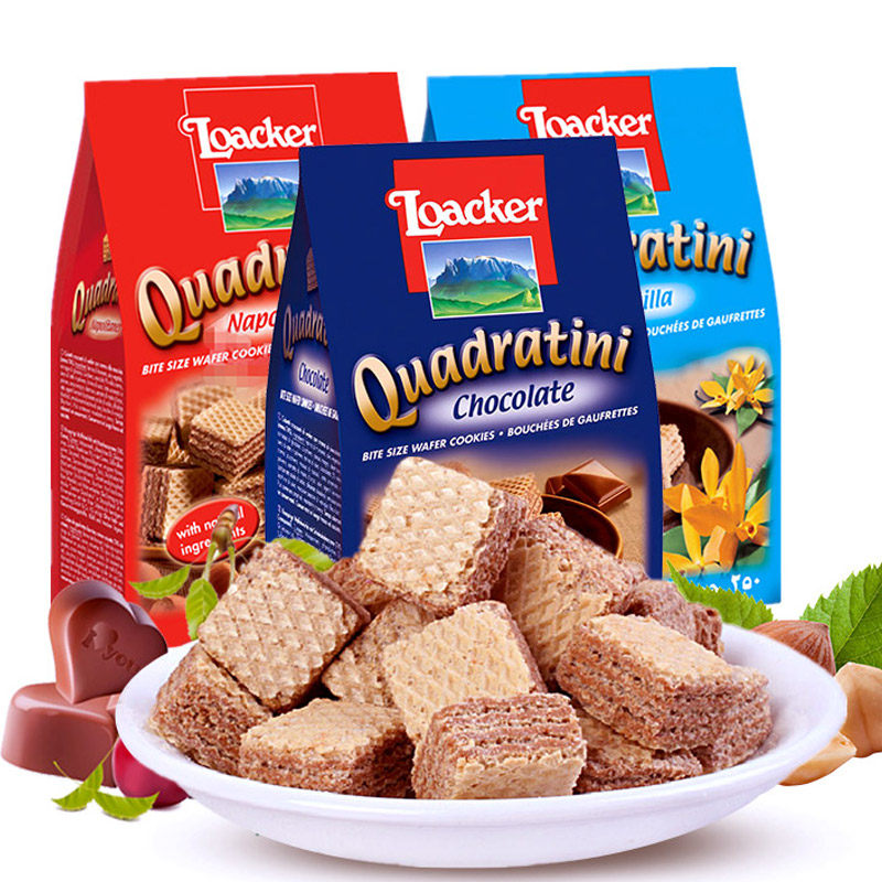 意大利进口小零食品莱家loacker巧克力粒粒夹心威化饼干休闲小吃