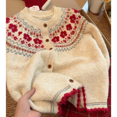 新年衣服费尔岛红色针织