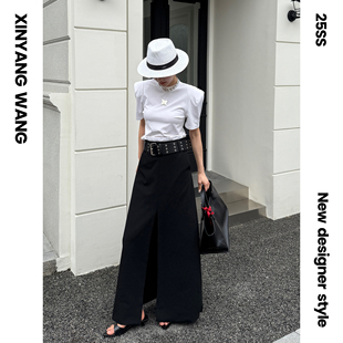 XYW25SS高腰黑白撞色设计前开叉西装裙x20250404