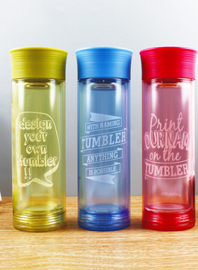 乐扣乐扣圆形印花玻璃时尚水杯男女士学生随手杯子便携耐热茶杯