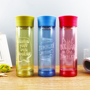 乐扣乐扣圆形印花玻璃时尚 水杯男女士学生随手杯子便携耐热茶杯