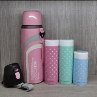 乐扣乐扣圆点马克杯保温杯不锈钢袖 珍水杯女士便携杯四件套套装