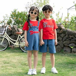 牛仔短褲 套裝 高端夏裝 母女裝 洋氣 一家三口五口背帶褲 特別親子裝