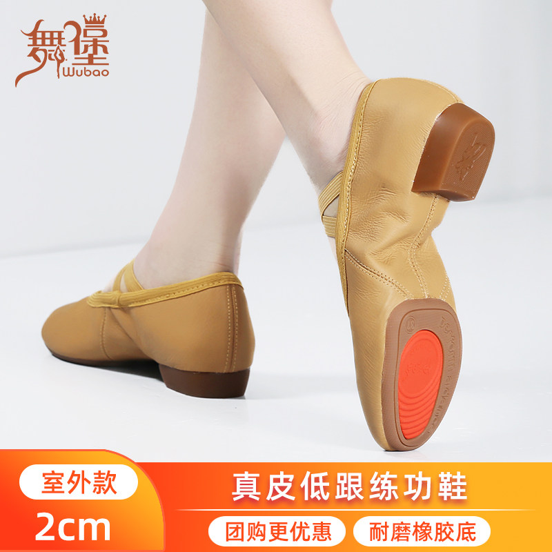 芭蕾舞鞋成人女士舞蹈鞋教师鞋真皮面软皮带低跟室外练功鞋肚皮舞