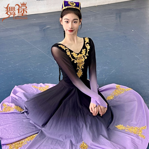新疆舞蹈服维吾尔族演出服少数民族表演服艺考练功裙女大摆裙服装