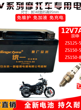 摩托车电瓶宗申比亚乔BYQ150-5都市印象ZS150-8尊龙太子12V蓄电池