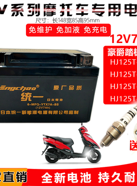 豪爵摩托车电瓶12v7ah海王星125女士踏板车通用12N7D-4B干蓄电池