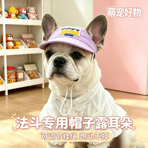 法斗犬专用狗狗帽子小狗宠物狗露耳朵遮阳帽小型犬棒球帽配饰装扮